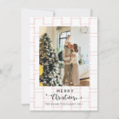 Vrolijk kerstscript roze geometrische foto feestdagenkaart (Voorkant)