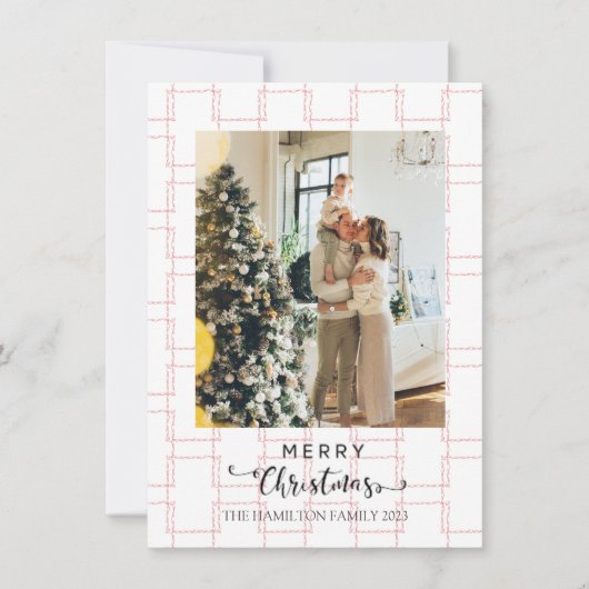 Vrolijk kerstscript roze geometrische foto feestdagenkaart (Voorkant)