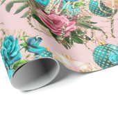 Vrolijk kerstscript Rozen Gold Pink Blue Cadeaupapier (Rol Hoek)