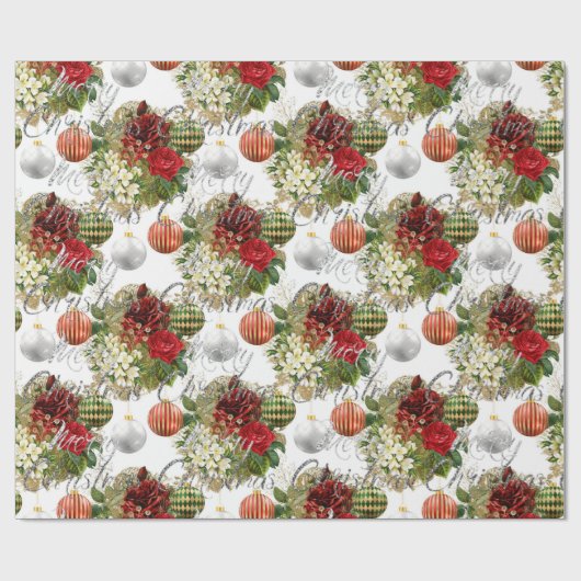 Vrolijk kerstscript Rozen Rode grijze marmer roze Cadeaupapier (Vlak)