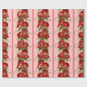 Vrolijk kerstscript Rozen rood goud marmer roze Cadeaupapier (Vlak)