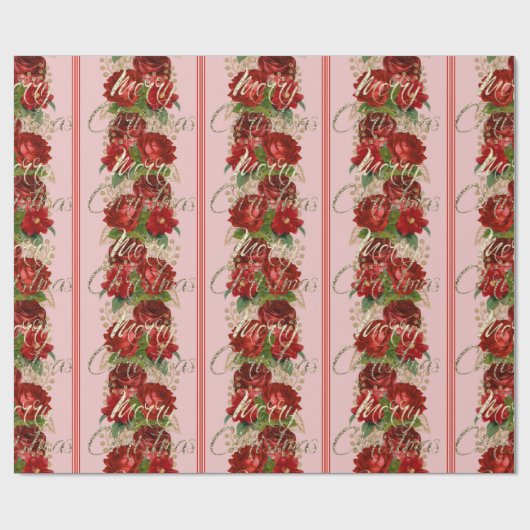 Vrolijk kerstscript Rozen rood goud marmer roze Cadeaupapier (Vlak)