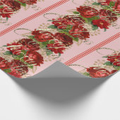 Vrolijk kerstscript Rozen rood goud marmer roze Cadeaupapier (Hoek)