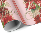 Vrolijk kerstscript Rozen rood goud marmer roze Cadeaupapier (Rol Hoek)