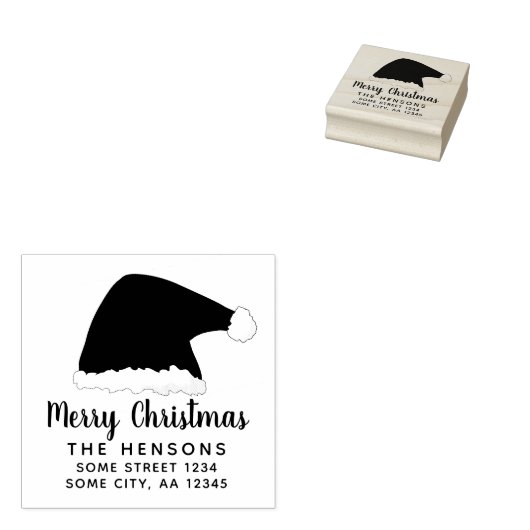 Vrolijk kerstscript Santa Hat Family Adres Rubberstempel (Gestempeld)