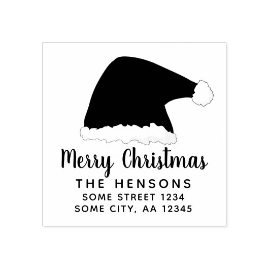 Vrolijk kerstscript Santa Hat Family Adres Rubberstempel (Afrduk)
