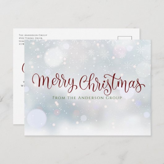 Vrolijk kerstscript Snow Corporate Feestdagenkaart (Voorkant / Achterkant)