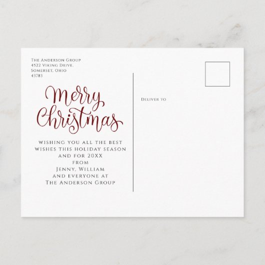 Vrolijk kerstscript Snow Corporate Feestdagenkaart (Achterkant)