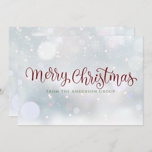 Vrolijk kerstscript Snowflakes Kantoor Feestdagenkaart (Voorkant / Achterkant)