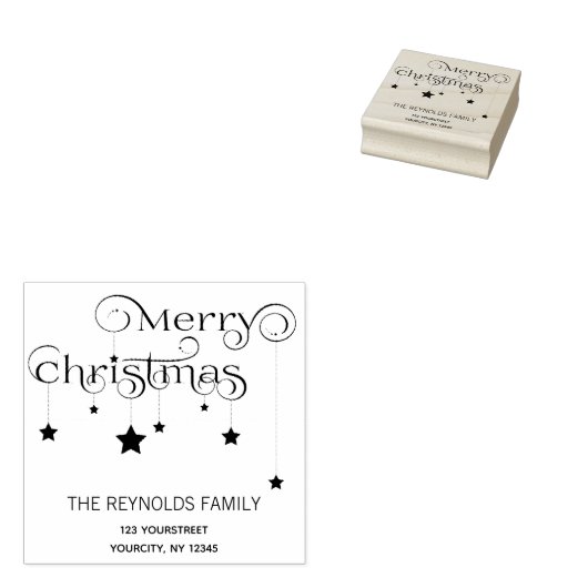 Vrolijk kerstscript sterren Retouradres Stempel (Gestempeld)