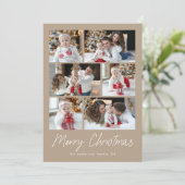 Vrolijk kerstscript Taupe 6 fotocollage Feestdagenkaart (Staand voorkant)