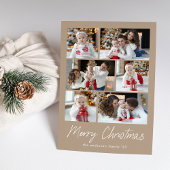 Vrolijk kerstscript Taupe 6 fotocollage Feestdagenkaart