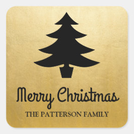 vrolijk kerstscript | Tree Faux Gold Foil Vierkante Sticker