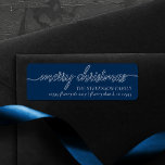 Vrolijk kerstscript | Trendy marineblauw adres Etiket<br><div class="desc">#zazzlemade Eenvoudig,  en de minimale etiketten van het vakantieterugkeer om het seizoen en het feest te vieren! #zazzle #2018 vakantie #christmasdecor</div>