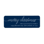 Vrolijk kerstscript | Trendy marineblauw adres Etiket (Voorkant)