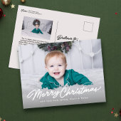 Vrolijk kerstscript twee foto's feestdagenkaart