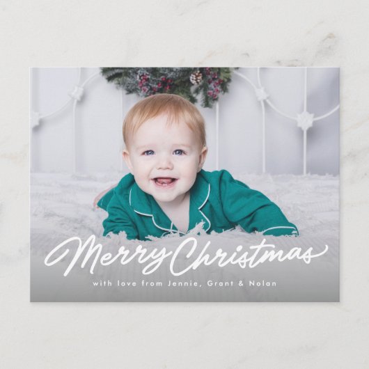 Vrolijk kerstscript twee foto's feestdagenkaart (Voorkant)