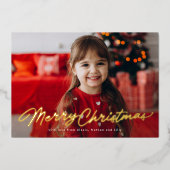 Vrolijk kerstscript twee foto's folie feestdagenkaart (Voorkant)