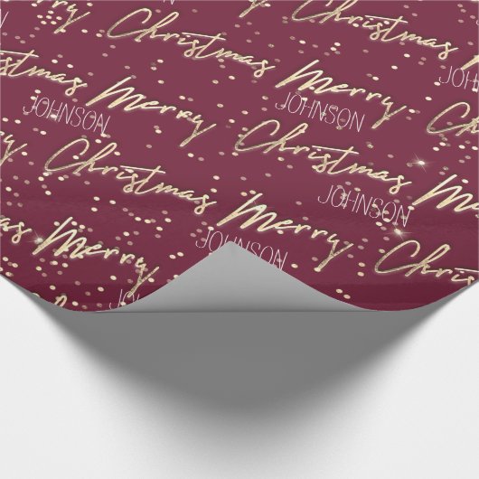 Vrolijk kerstscript uit naam Royal Red Gold Cadeaupapier (Hoek)