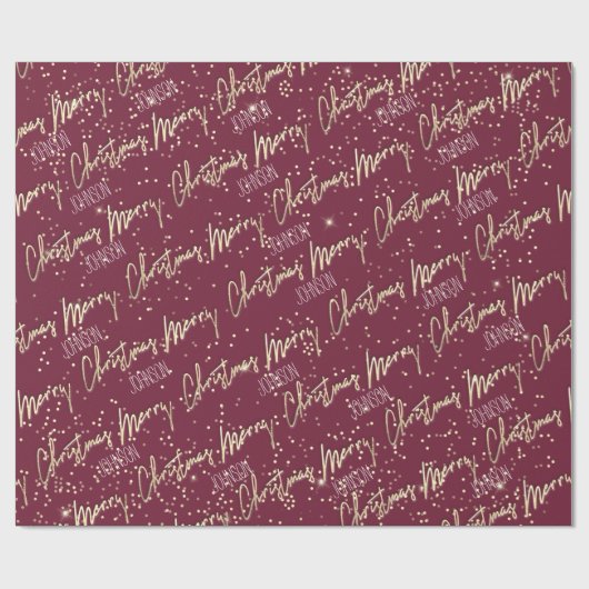 Vrolijk kerstscript uit naam Royal Red Gold Cadeaupapier (Vlak)