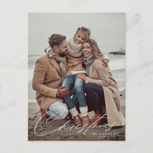 Vrolijk kerstscript Vakantie fotokaart Briefkaart (Voorkant)