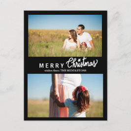 Vrolijk kerstscript vakantie zwart twee foto feestdagenkaart