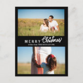 Vrolijk kerstscript vakantie zwart twee foto feestdagenkaart (Voorkant)