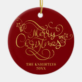 Vrolijk kerstscript voor Gold Uw kleur Keramisch Ornament (Voorkant)