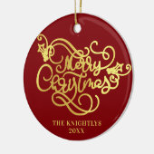 Vrolijk kerstscript voor Gold Uw kleur Keramisch Ornament (Links)