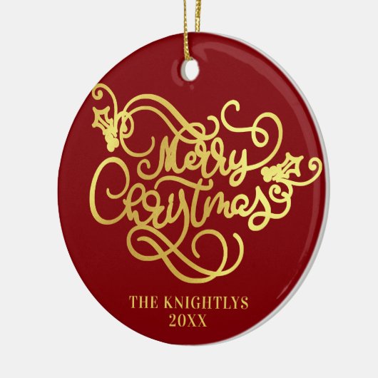 Vrolijk kerstscript voor Gold Uw kleur Keramisch Ornament (Links)