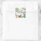Vrolijk kerstscript Waterverf Holly Holiday Vierkante Sticker (Tas)