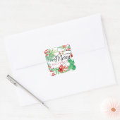 Vrolijk kerstscript Waterverf Holly Holiday Vierkante Sticker (Envelop)