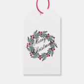 Vrolijk kerstscript White Holly Wreate Cadeaulabel (Voorkant)