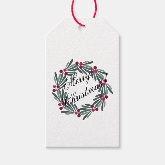 Vrolijk kerstscript White Holly Wreate Cadeaulabel (Voorkant)