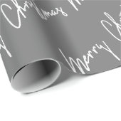 Vrolijk kerstscript White Minimalism Grey Grey Cadeaupapier (Rol Hoek)