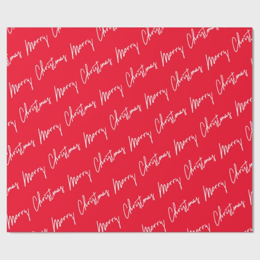 Vrolijk kerstscript White Minimalism Red Cadeaupapier (Vlak)
