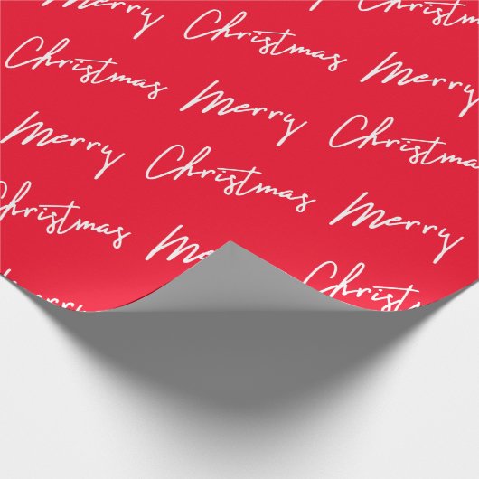 Vrolijk kerstscript White Minimalism Red Cadeaupapier (Hoek)