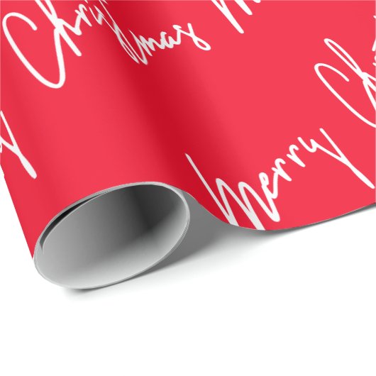Vrolijk kerstscript White Minimalism Red Cadeaupapier (Rol Hoek)