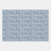 Vrolijk kerstscript Winter Dusty Blue Holiday Inpakpapier Vel (Voorkant)