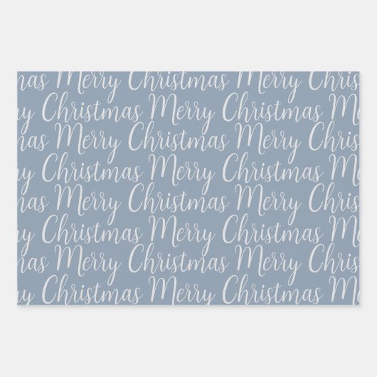 Vrolijk kerstscript Winter Dusty Blue Holiday Inpakpapier Vel (Voorkant)