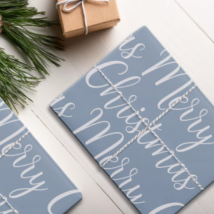 Vrolijk kerstscript Winter Dusty Blue Holiday Inpakpapier Vel