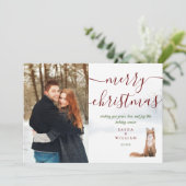 Vrolijk kerstscript Winter Fox Couple Photo Hol Feestdagenkaart (Staand voorkant)