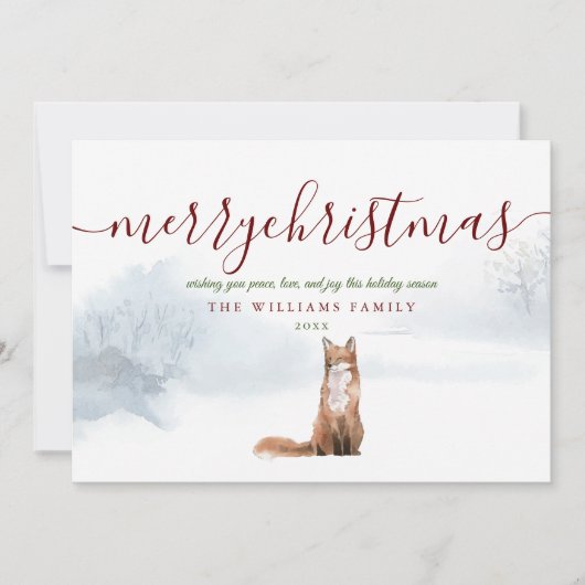 Vrolijk kerstscript Winter Fox Foto Feestdagenkaart (Voorkant)