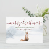 Vrolijk kerstscript Winter Fox Foto Feestdagenkaart (Staand voorkant)