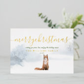 Vrolijk kerstscript Winter Fox Gold Folie Feestdagenkaart (Staand Voorkant)