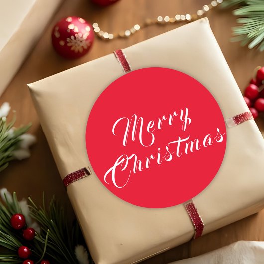 Vrolijk kerstscript wit rood vakantie ronde sticker