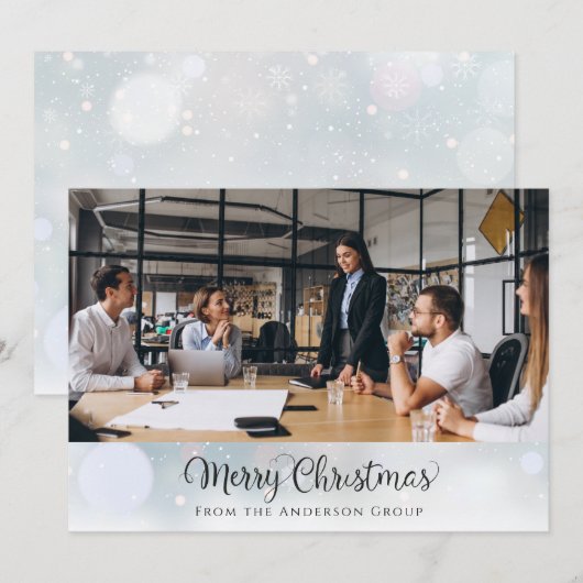 Vrolijk Kerstscript Zakelijke Kantoor Foto Feestdagenkaart (Voorkant / Achterkant)