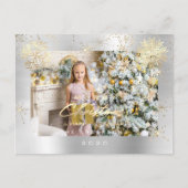 Vrolijk kerstscript zilver grijs goud lux sneeuw briefkaart (Voorkant)