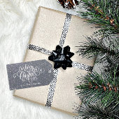 Vrolijk kerstscript zilveren glitter gepersonalise cadeaulabel