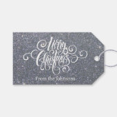 Vrolijk kerstscript zilveren glitter gepersonalise cadeaulabel (Voorkant (Horizontaal))